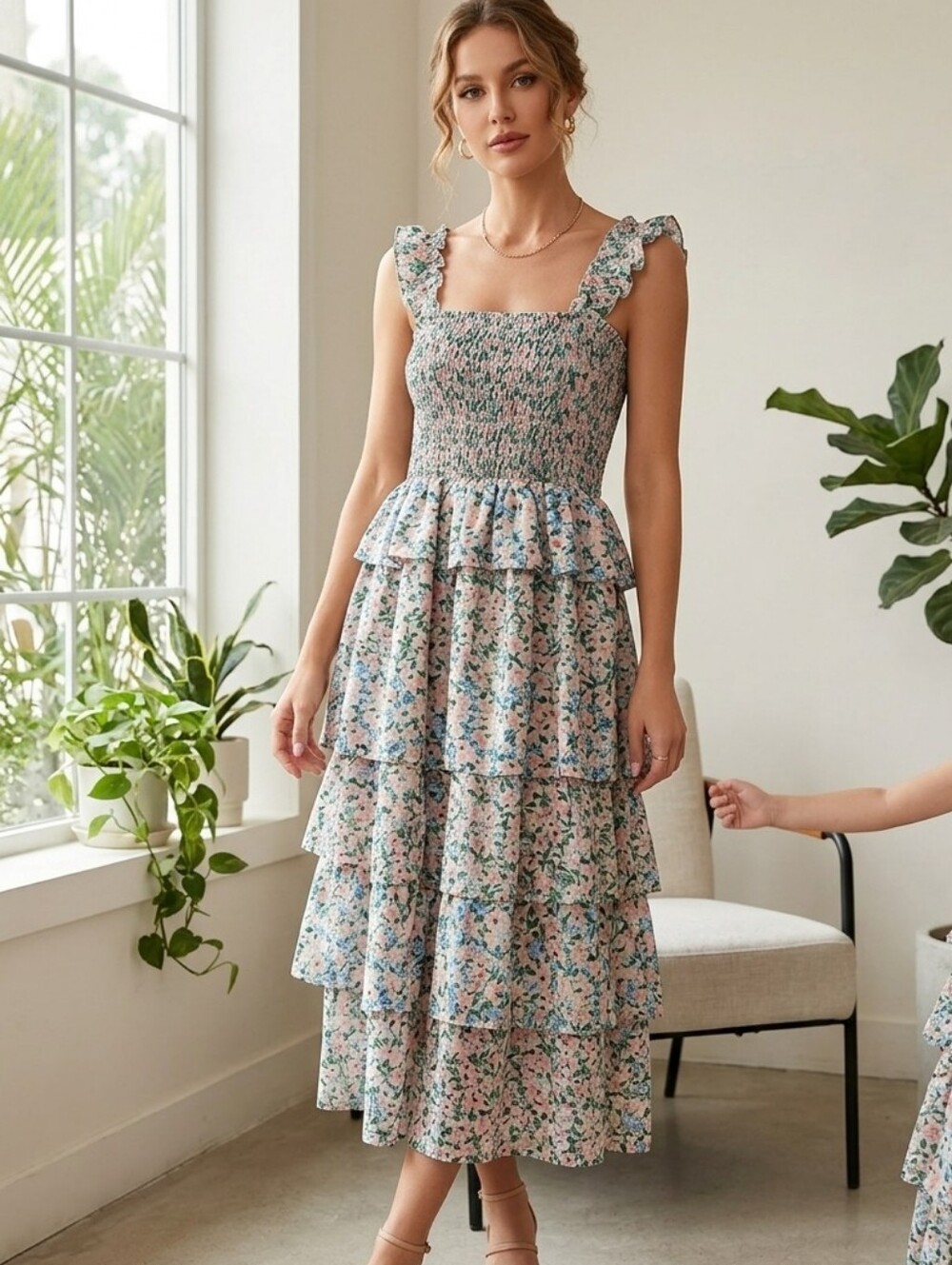 NWT Moodie Spring Bloom Slit front tiered dress XS